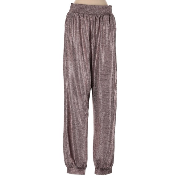 Anthropologie Metallic Pink Elastic Waist Jogger Pants Size S - Picture 1 of 10